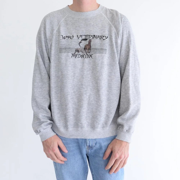 Vintage 90S Hanes Gray Wsu  Veterinary Medicine Crew Neck Sweater Size 2XL - Picture 1 of 9